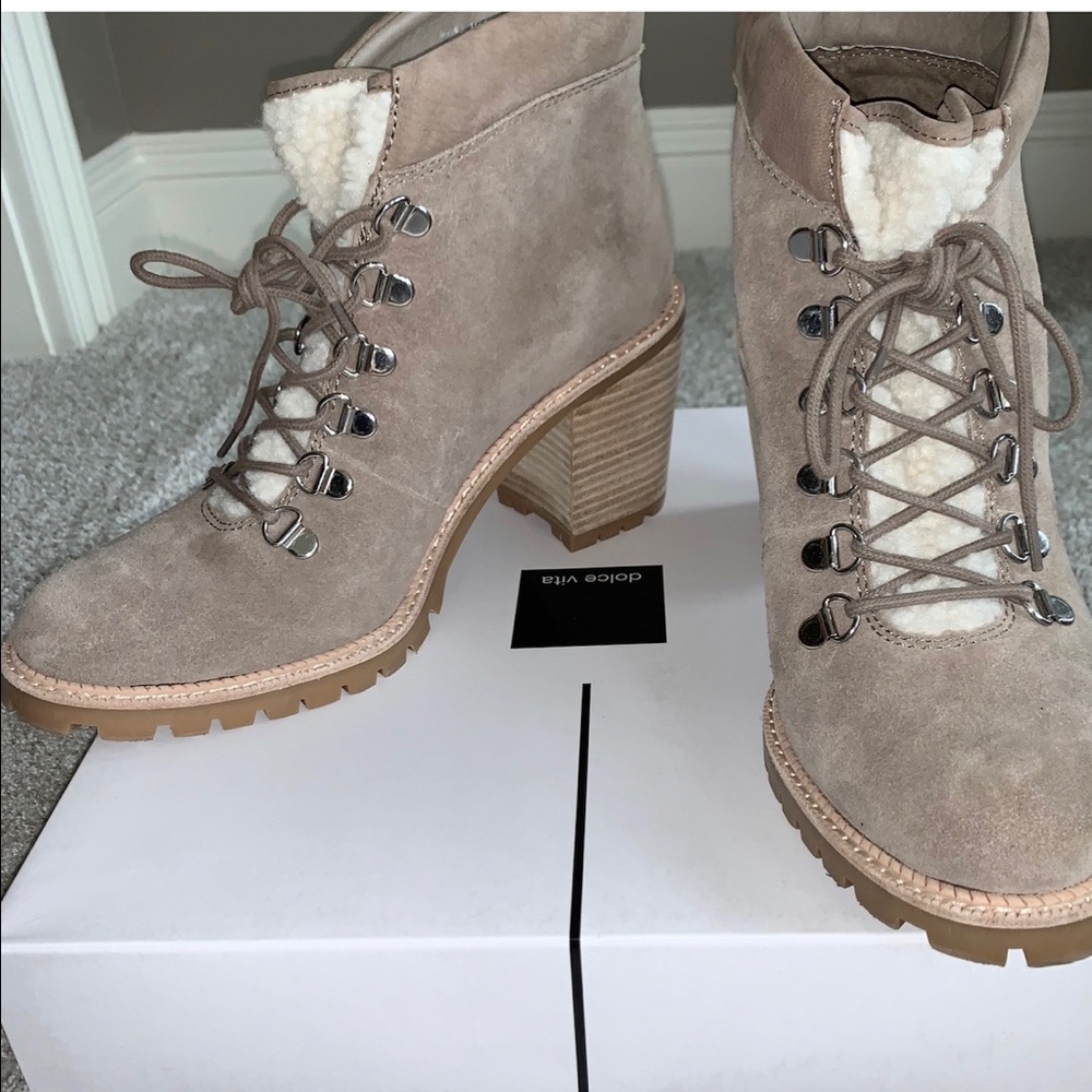 Dolce Vita post shearling trim suede booties 9.5